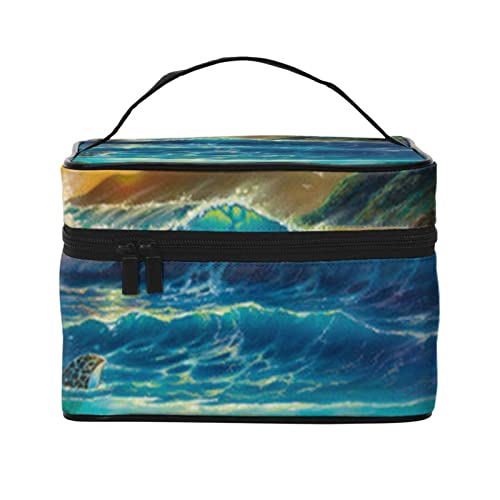 VOZITI Sea Turtles tragbare Make-up-Tasche, große Reise-Kosmetiktasche, Tasche, Clutch, Organizer mit Griff, für Mädchen und Frauen, Schwarz, Einheitsgröße, Schwarz , Einheitsgröße von VOZITI