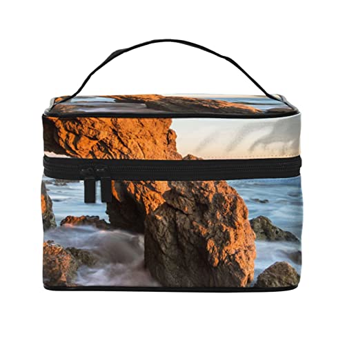 VOZITI Sea View Tragbare Make-up-Tasche, große Reise-Kosmetiktasche, Tasche, Clutch, Organizer mit Griff für Mädchen und Frauen, Schwarz, Einheitsgröße, Schwarz , Einheitsgröße von VOZITI