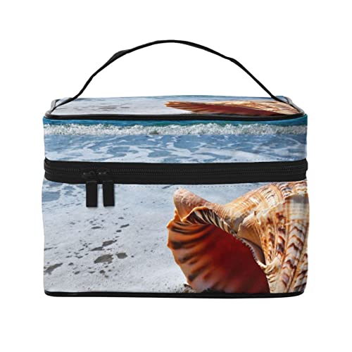 VOZITI Sea and shells Tragbare Make-up-Tasche, große Reise-Kosmetiktasche, Tasche, Clutch, Organizer mit Griff, für Mädchen und Frauen, Schwarz, Einheitsgröße, Schwarz , Einheitsgröße von VOZITI