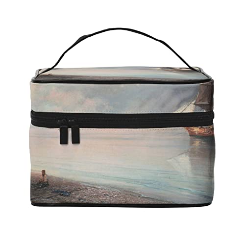 VOZITI Segelboot-Landschaft tragbare Make-up-Tasche große Reise Kosmetiktasche Beutel Clutch Organizer mit Griff für Mädchen Frauen, schwarz, Einheitsgröße, Schwarz , Einheitsgröße von VOZITI