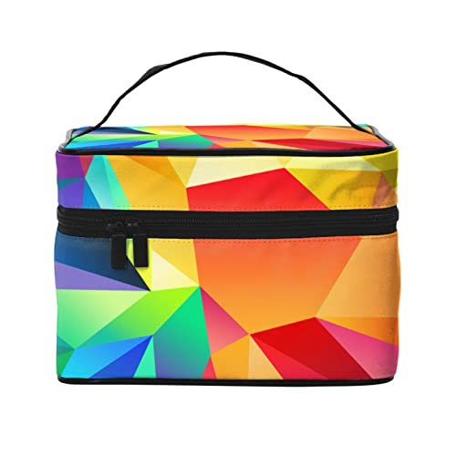 VOZITI Tragbare Make-up-Tasche in Regenbogenfarben, geometrisch, groß, Reise-Kosmetiktasche, mit Griff, für Mädchen und Frauen, Schwarz, Einheitsgröße, Schwarz , Einheitsgröße von VOZITI