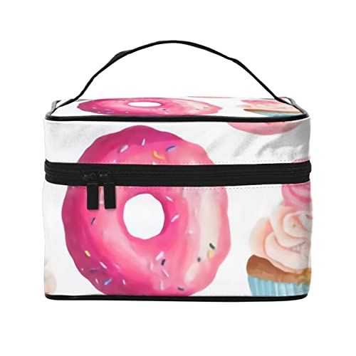 VOZITI Tragbare Make-up-Tasche mit Donut- und Cupcake-Motiv, groß, Reise-Kosmetiktasche, Clutch, Organizer mit Griff, für Mädchen und Frauen, Schwarz, Einheitsgröße, Schwarz , Einheitsgröße von VOZITI