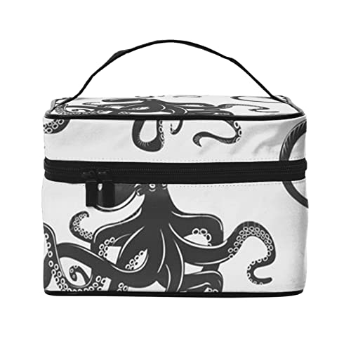 VOZITI Tragbare Make-up-Tasche mit Oktopus-Muster, große Reise-Kosmetiktasche, mit Griff, für Mädchen und Frauen, schwarz, Einheitsgröße, Schwarz , Einheitsgröße von VOZITI