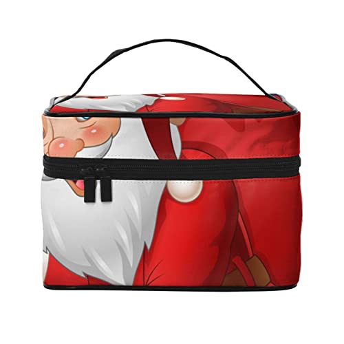 VOZITI Tragbare Make-up-Tasche mit Weihnachtsmann-Motiv, groß, Reise-Kosmetiktasche, Clutch, Organizer mit Griff, für Mädchen und Frauen, schwarz, Einheitsgröße, Schwarz , Einheitsgröße von VOZITI