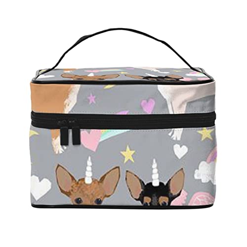 VOZITI Tragbare Make-up-Tasche mit pinkem Hund, groß, Reise-Kosmetiktasche, mit Griff, für Mädchen und Frauen, Schwarz, Einheitsgröße, Schwarz , Einheitsgröße von VOZITI