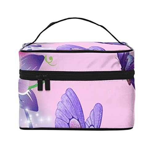 VOZITI Tragbare Make-up-Tasche mit violettem Schmetterling, groß, Reise-Kosmetiktasche, mit Griff, für Mädchen und Frauen, Schwarz, Einheitsgröße, Schwarz , Einheitsgröße von VOZITI