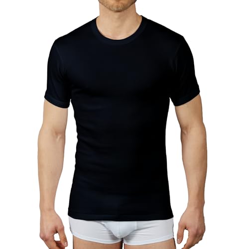 VP PINUCCIO VENEGONI 2er Set Intime Herren T-Shirts Baumwolle Warm Plüsch 100% Made in Italy T Shirt Herren Winter T-Shirts Herren Kurzarm Rundhals Tanktops Herren Baumwolle Unterhemd, Schwarz , Small von VP PINUCCIO VENEGONI