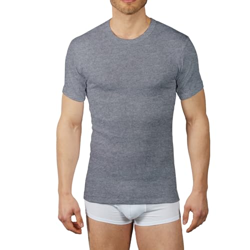 VP PINUCCIO VENEGONI 2er Set Intime Herren T-Shirts Baumwolle Warm Plüsch 100% Made in Italy T Shirt Herren Winter T-Shirts Herren Kurzarm Rundhals Tanktops Herren Baumwolle Unterhemd, grau, Large von VP PINUCCIO VENEGONI