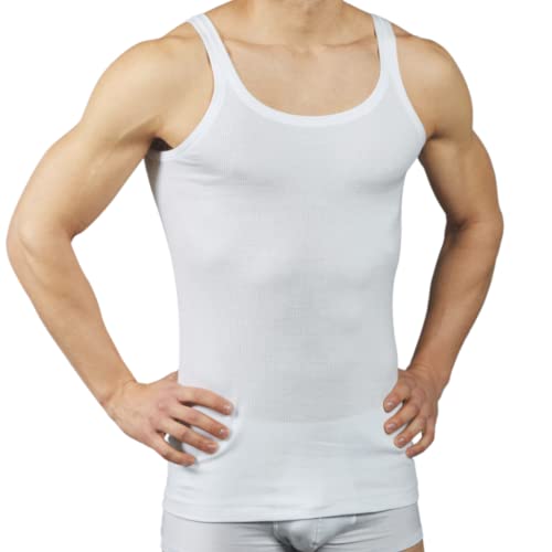 Pinuccio Venegoni Set mit 3 Tanktops für Herren, gerippt, 100 % mercerisierte Baumwolle; Tanktop mit schmalen Schultern, Weiß, Schwarz, Ärmellos; Sommer-Tanktops für Herren von VP PINUCCIO VENEGONI