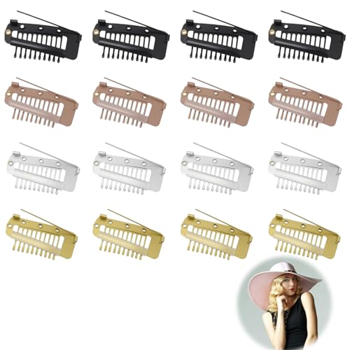 16 Chunni-Clips aus Edelstahl,U-Förmige Metallklammern,Perückenklammern Mit Sicherheitsnadeln,10-Zähne Haarverlängerung Clips Unsichtbare Starke Perücken Klammern für Mädchen Frauen Perücken Kopftuch von VPB