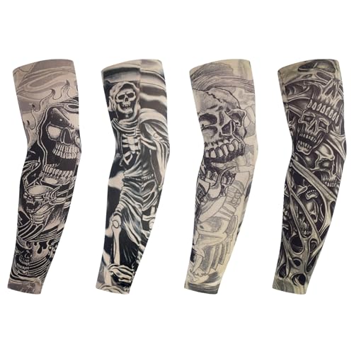 4 Stück Tattoo Ärmel Set Gefälschte Sonnencreme Armlinge,Tattoo Ärmel Tattoo Armstrumpf für Männer Frauen Nylon Temporäre Tätowierung Tattoo Strumpf Arm für Halloween Basketball Radfahren von VPB