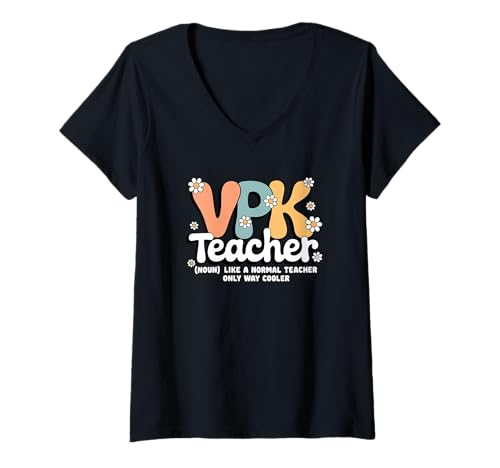 Damen Groovy VPK Lehrer Freiwilliger Vor-Kindergarten Zurück zur Schule T-Shirt mit V-Ausschnitt Damen Groovy VPK Lehrer Freiwilliger Vor-Kindergarten Zurück zur Schule T-Shirt mit V-Ausschnitt von VPK Teacher Apparel for Women & Men