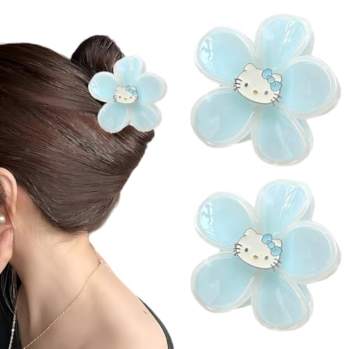 VPOUERY 2 Stück Blumen Haarklammern für Damen, rutschfeste Haarspangen, Blüten Haarclips, niedliche HelloKitty Haarschmuck, Kunststoff Haargreifer, ideal für Mädchen mit dickem Haar von VPOUERY