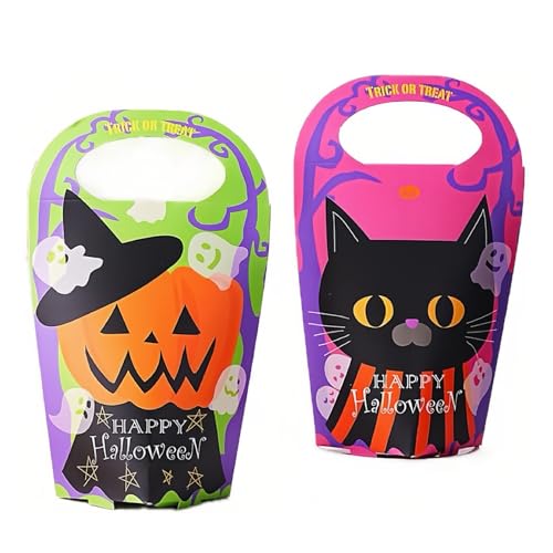 VPOUERY 4 Stück Tüten Kindergeburtstag,Geschenktüten Kinder Für Halloween Party, Tragbare Kürbis Katze Süßigkeitsbox, Kreative Urlaubsgeschenkverpackung Papierbox von VPOUERY