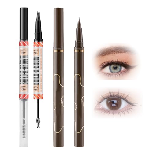 VPOUERY Micro-Fein Eyebrow Pencil Make-up Set: Eyebrow Pencil 2-in-1 Dual-Ended Augenbrauenstift + Flüssig-Eyeliner-Präzisionsspitze für perfekte Definition - Langzeit-Haltbar & wasserfest, Hellbraun von VPOUERY