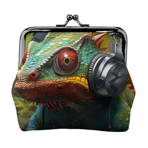 Chamäleon Musikhören Druck Fashion Forward Frauen Münzbörse Niedlich Mini Reißverschluss Geldbörse mit Kussschloss Wasserdicht von VPPUR