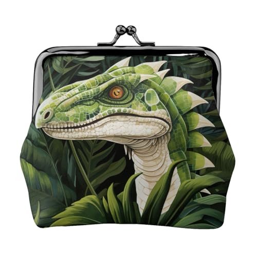 Dinosaurier-Palmblatt-Druck-Portemonnaie für Damen, niedlicher Kuss-Verschluss, wasserdicht von VPPUR