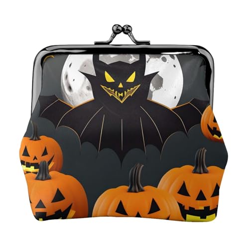 Halloween-Geldbörse mit Mondfledermaus-Kürbis-Druck, modische Damen-Münzgeldbörse, niedlich, Mini-Reißverschluss, mit Kussschloss, wasserdicht von VPPUR