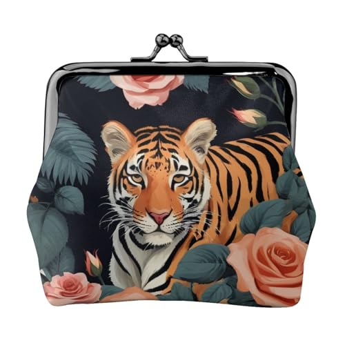 Tiger Leopard Print Rose Damen Geldbörse mit Kussverschluss Wasserdicht von VPPUR