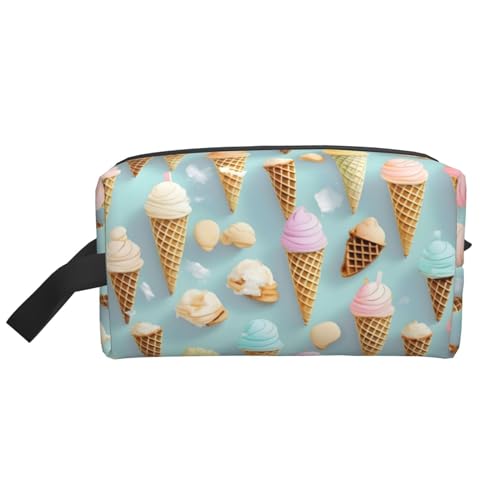 VPPUR Aufbewahrungstasche mit Eis- und Waffelmuster, großes Fassungsvermögen, mit Reißverschluss, Reise-Kosmetik-Organizer für Toilettenartikel, Make-up, Weiss/opulenter Garten, Einheitsgröße von VPPUR