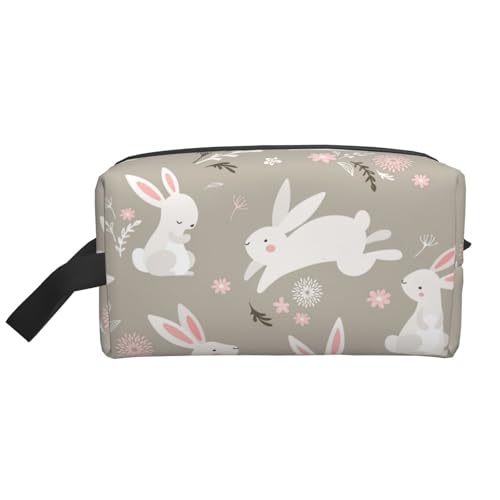 VPPUR Aufbewahrungstasche mit Osterhasen-Blumendruck, großes Fassungsvermögen, mit Reißverschluss, Reise-Kosmetik-Organizer für Toilettenartikel, Make-up, Weiss/opulenter Garten, Einheitsgröße von VPPUR