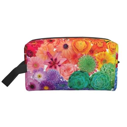 VPPUR Aufbewahrungstasche mit Regenbogen-Blumendruck, großes Fassungsvermögen, mit Reißverschluss, Reise-Kosmetik-Organizer für Toilettenartikel, Make-up, Weiss/opulenter Garten, Einheitsgröße von VPPUR