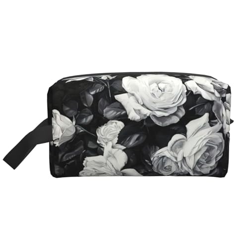 VPPUR Aufbewahrungstasche mit Reißverschluss, großes Fassungsvermögen, Reise-Kosmetik-Organizer für Toilettenartikel, Make-up, Schwarz / Weiß, Weiss/opulenter Garten, Einheitsgröße von VPPUR