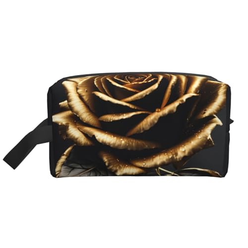 VPPUR Aufbewahrungstasche mit Reißverschluss, großes Fassungsvermögen, Reise-Kosmetik-Organizer für Toilettenartikel, Make-up, Schwarz und Gold, Weiss/opulenter Garten, Einheitsgröße von VPPUR