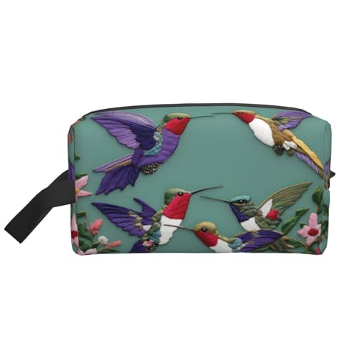 VPPUR Aufbewahrungstasche mit Reißverschluss und Kolibri-Stickereien, großes Fassungsvermögen, Reise-Kosmetik-Organizer für Toilettenartikel, Make-up, Weiss/opulenter Garten, Einheitsgröße von VPPUR