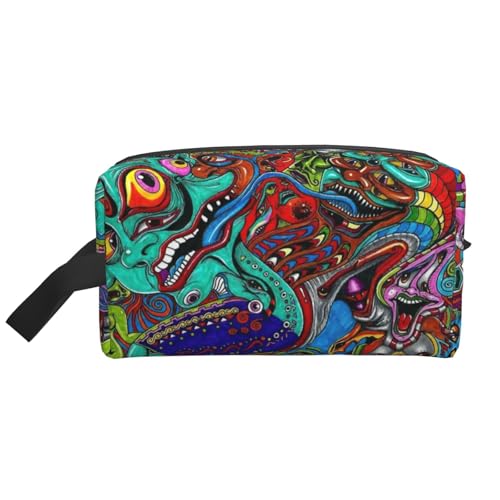 VPPUR Aufbewahrungstasche mit abstraktem Kunstdruck, großes Fassungsvermögen, mit Reißverschluss, Reise-Kosmetik-Organizer für Toilettenartikel, Make-up, Weiss/opulenter Garten, Einheitsgröße von VPPUR