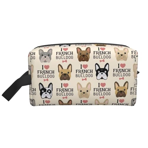 VPPUR Aufbewahrungstasche mit französischem Hundemotiv, großes Fassungsvermögen, mit Reißverschluss, Reise-Kosmetik-Organizer für Toilettenartikel, Make-up, Weiss/opulenter Garten, Einheitsgröße von VPPUR