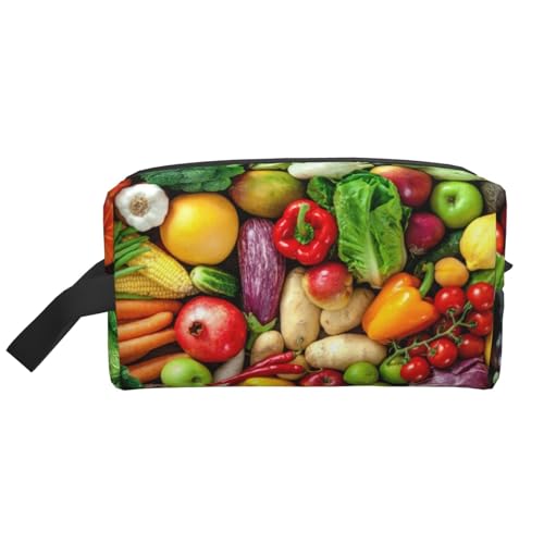 VPPUR Aufbewahrungstasche mit frischem Obst und Gemüse, großes Fassungsvermögen, mit Reißverschluss, Reise-Kosmetik-Organizer für Toilettenartikel, Make-up, Weiss/opulenter Garten, Einheitsgröße von VPPUR