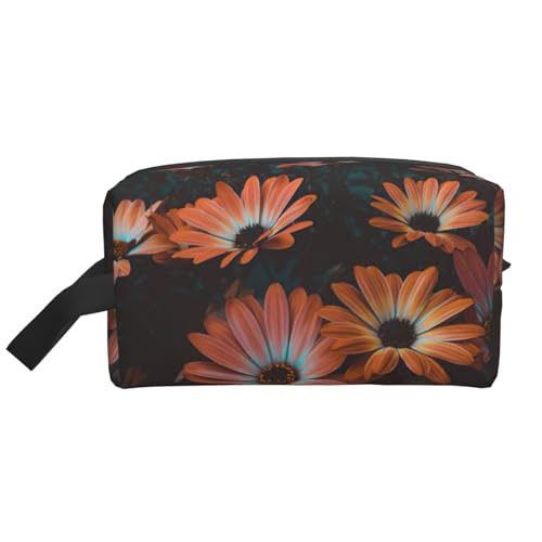 VPPUR Aufbewahrungstasche mit großem Fassungsvermögen und Reißverschluss, mit orangefarbenem Chrysanthemen-Druck, Reise-Kosmetik-Organizer für Toilettenartikel, Make-up, Weiss/opulenter Garten, von VPPUR
