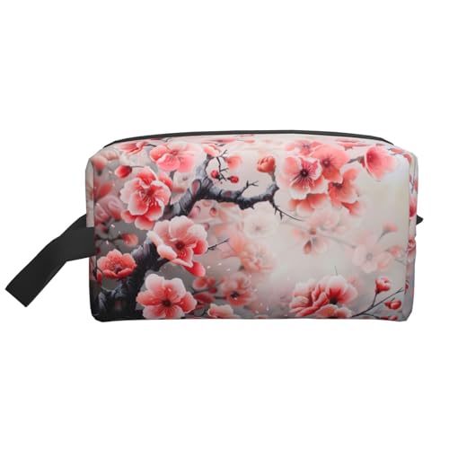VPPUR Aufbewahrungstasche mit japanischem Kirschblumen-Aufdruck, großes Fassungsvermögen, mit Reißverschluss, Reise-Kosmetik-Organizer für Toilettenartikel, Make-up, Weiss/opulenter Garten, von VPPUR