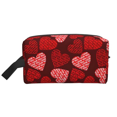 VPPUR Aufbewahrungstasche mit rotem Herzmotiv, großes Fassungsvermögen, mit Reißverschluss, Reise-Kosmetik-Organizer für Toilettenartikel, Make-up, Weiss/opulenter Garten, Einheitsgröße von VPPUR