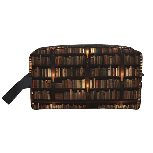 VPPUR Bibliotheks-Bücherregal, Buchdruck, großes Fassungsvermögen, mit Reißverschluss, Aufbewahrungstasche, Reise-Kosmetik-Organizer für Toilettenartikel, Make-up, Weiss/opulenter Garten, von VPPUR