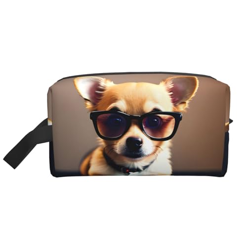VPPUR Chihuahua-Hundebrille mit großem Fassungsvermögen, Aufbewahrungstasche mit Reißverschluss, Reise-Kosmetik-Organizer für Toilettenartikel, Make-up, Weiss/opulenter Garten, Einheitsgröße von VPPUR