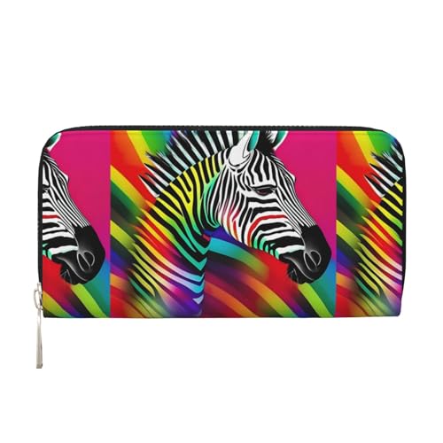 VPPUR Damen-Geldbörse mit buntem Regenbogen-Zebramuster, handgefertigt, für Damen, Clutch, für Reisen, lässig, trendig, Schwarz, Einheitsgröße, Kunst von VPPUR