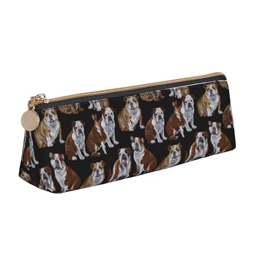 VPPUR Federmäppchen mit englischer Bulldogge, dreieckig, mit Stifthalter mit Reißverschluss, für Schreibgeräte, Weiß, One Size von VPPUR