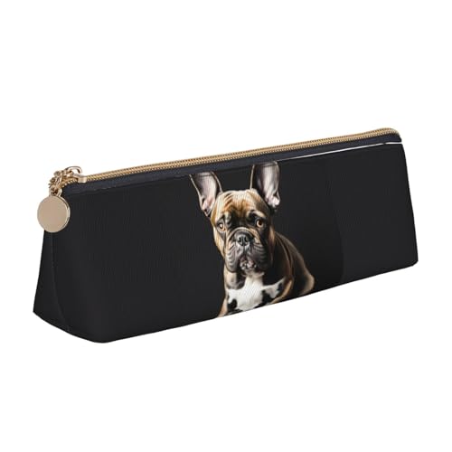 VPPUR Federmäppchen mit langen Ohren, französische Bulldogge, klein, dreieckig, mit Stifthalter mit Reißverschluss für Schreibwerkzeuge, Weiß, One Size von VPPUR