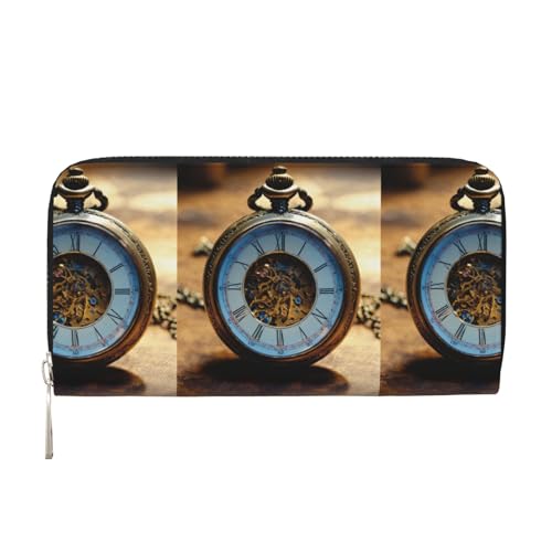 VPPUR Gears Clock Bronze Century Print Hand Wallet Crafted Lady Wallet for Women Wallet Clutch for Travel Casual Trendy, Schwarz, Einheitsgröße, Kunst von VPPUR