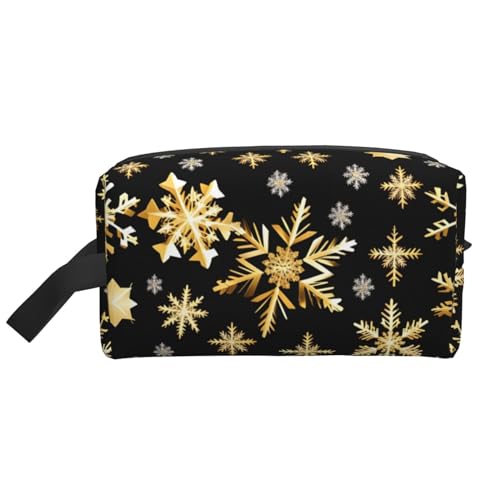 VPPUR Goldene Weihnachts-Aufbewahrungstasche mit Schneeflocken-Aufdruck, großes Fassungsvermögen, mit Reißverschluss, Reise-Kosmetik-Organizer für Toilettenartikel, Make-up, Weiss/opulenter Garten, von VPPUR