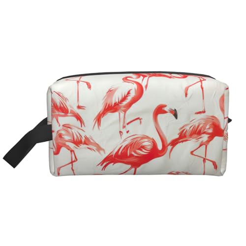 VPPUR Große Aufbewahrungstasche mit Reißverschluss, Flamingos auf weißem Druck, Reise-Kosmetik-Organizer für Toilettenartikel, Make-up, Weiss/opulenter Garten, Einheitsgröße von VPPUR