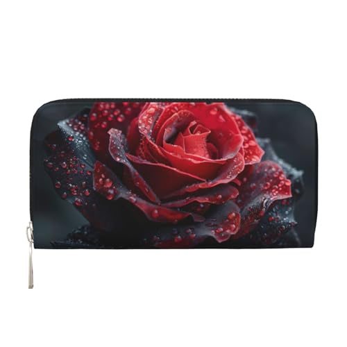VPPUR Handgefertigte Damen-Geldbörse mit rot-schwarzem Rosen-Aufdruck, Clutch, für Reisen, lässig, trendig, Schwarz, Einheitsgröße, Kunst von VPPUR