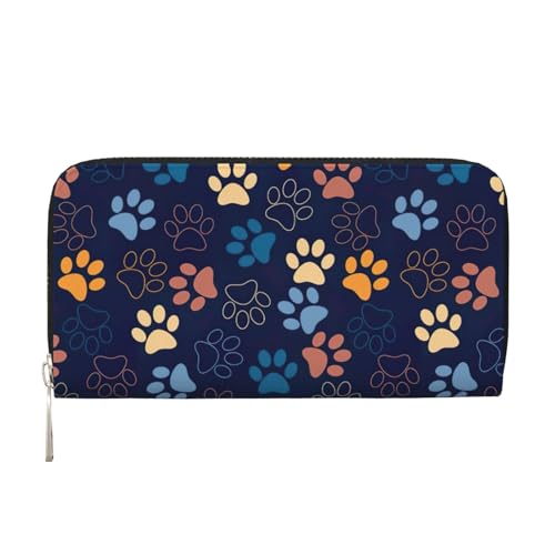 VPPUR Handgefertigte Geldbörse mit niedlichem Hundepfotenabdruck, für Damen, Clutch, für Reisen, lässig, trendig, Schwarz, Einheitsgröße, Kunst von VPPUR