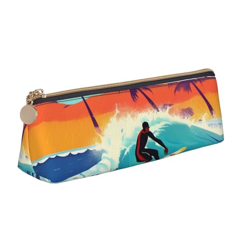 VPPUR Kleines Federmäppchen, Motiv: Hawaiianischer Surfer auf gewelltem Druck, dreieckig, mit Stifthalter mit Reißverschluss für Schreibwerkzeuge, Weiß, One Size von VPPUR