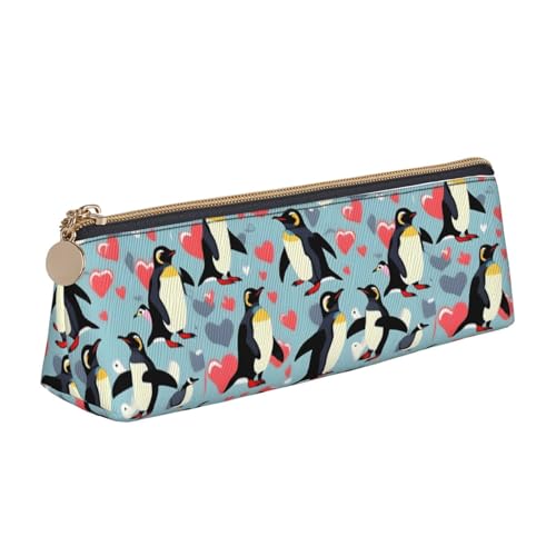 VPPUR Kleines Federmäppchen mit Aufschrift "I Love Penguins", dreieckig, mit Stifthalter mit Reißverschluss, für Schreibgeräte, Weiß, One Size von VPPUR