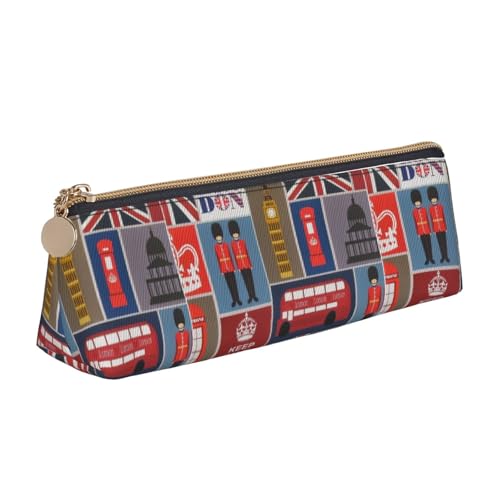 VPPUR Kleines Federmäppchen mit England-Symbol-Aufdruck, dreieckig, mit Stifthalter mit Reißverschluss, für Schreibgeräte, Weiß, One Size von VPPUR