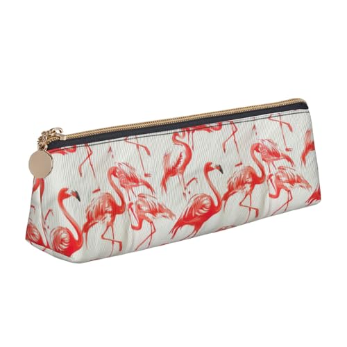 VPPUR Kleines Federmäppchen mit Flamingos auf weißem Druck, dreieckige Tasche mit Stifthalter mit Reißverschluss für Schreibwerkzeuge, Weiß, One Size von VPPUR