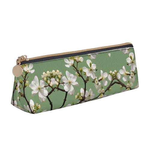 VPPUR Kleines Federmäppchen mit Hundeholzblüten-Aufdruck, dreieckige Tasche mit Stifthalter mit Reißverschluss für Schreibwerkzeuge, Weiß, One Size von VPPUR